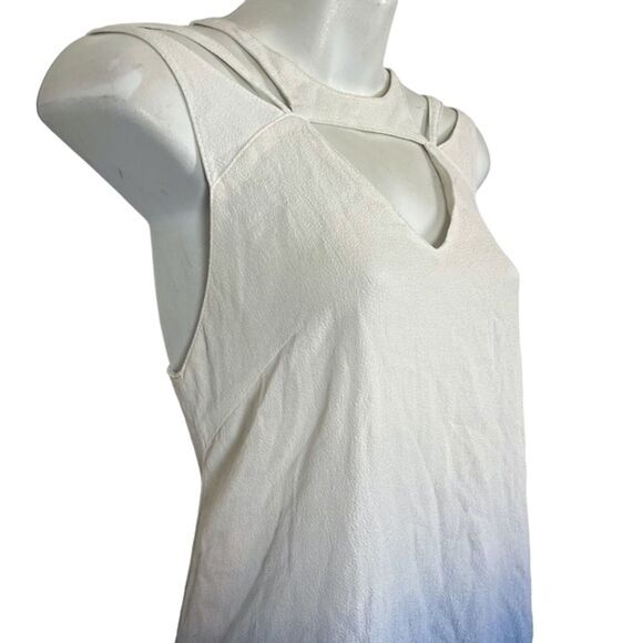 Bar III Ombre Blue White High Low Sleeveless Key Hole V-Neck Dress sz Medium - Picture 5 of 16